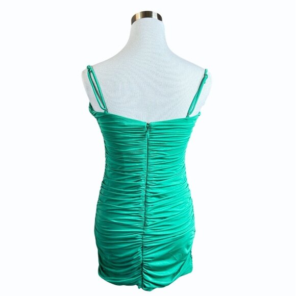 Kikiriki Ruched Bodycon‎ Mini Dress Womens M Party Kelly Green St Patrick's Day - Picture 5 of 10